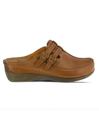 Happy Multi-Strap Leather Slip-On Clogs with Buckle Detail and Removable Insole