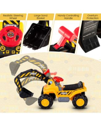 Ride On Push Car Bulldozer Digger Toy with Helmet and Working Shovel