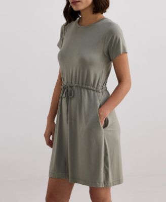 Women's Drawstring Short T-shirt Dress in Light Olive