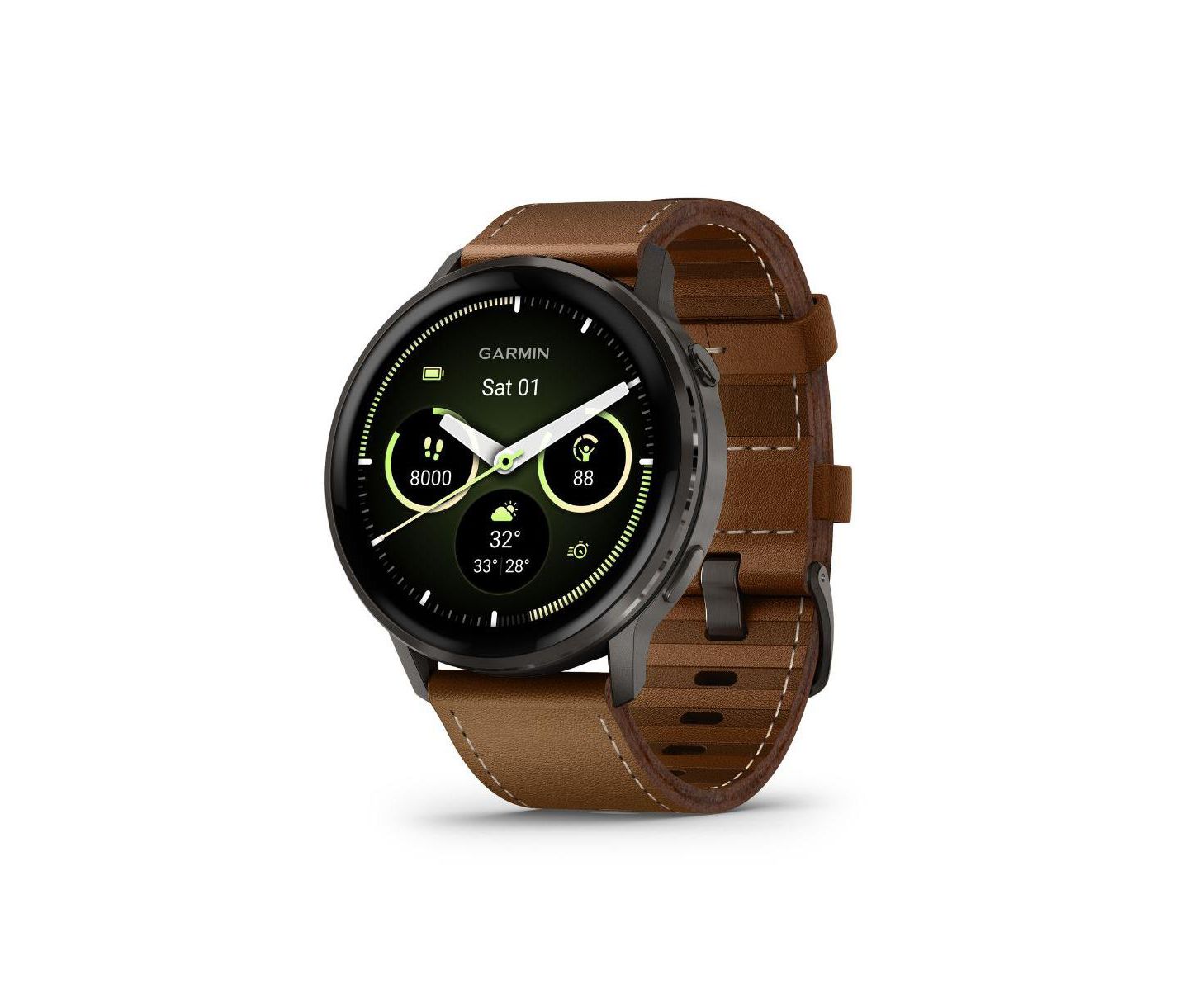Смарт-часы Garmin Venu 4, 45 мм, цвет: Коричневый кожаный — фото 1