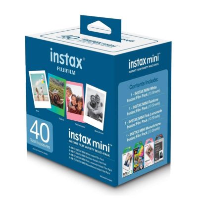 Instax Mini Instant Film Variety Value Pack, 40 Exposures, With Slinger Instax Mini Film Photo Album, Smoky White