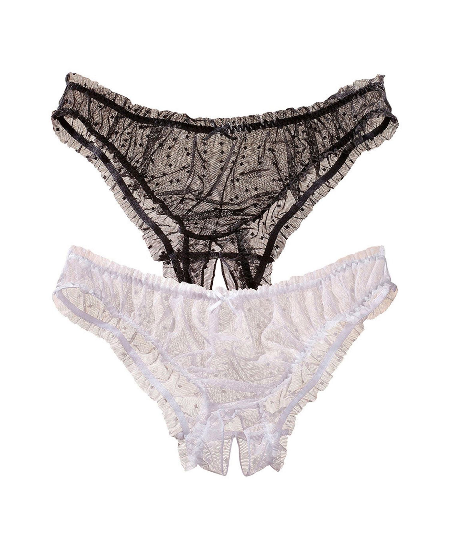 Women's Polka-Dot Print 2-Pack Sheer Open Panties Alluring Lingerie