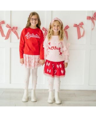 Little and Big Girls Candy Cane Bow Printed Christmas Tutu Skirt