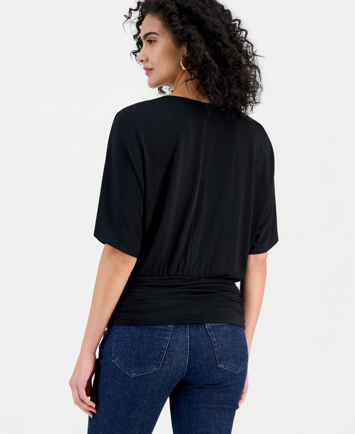 Inc International Concepts Women's Banded-hem Crewneck Top, Macy's Exclusive In Black