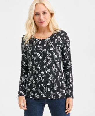 Women's Printed Long-Sleeve Scoop-Neck Top, Macy's Exclusive