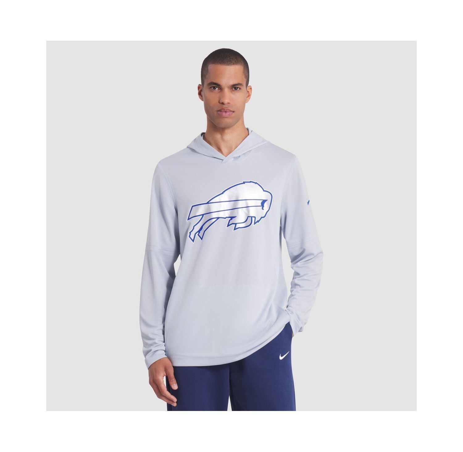 Men's Silver Buffalo Bills 2025 Rivalries Collection Sideline Dri-FIT Long Sleeve Hoodie T-Shirt