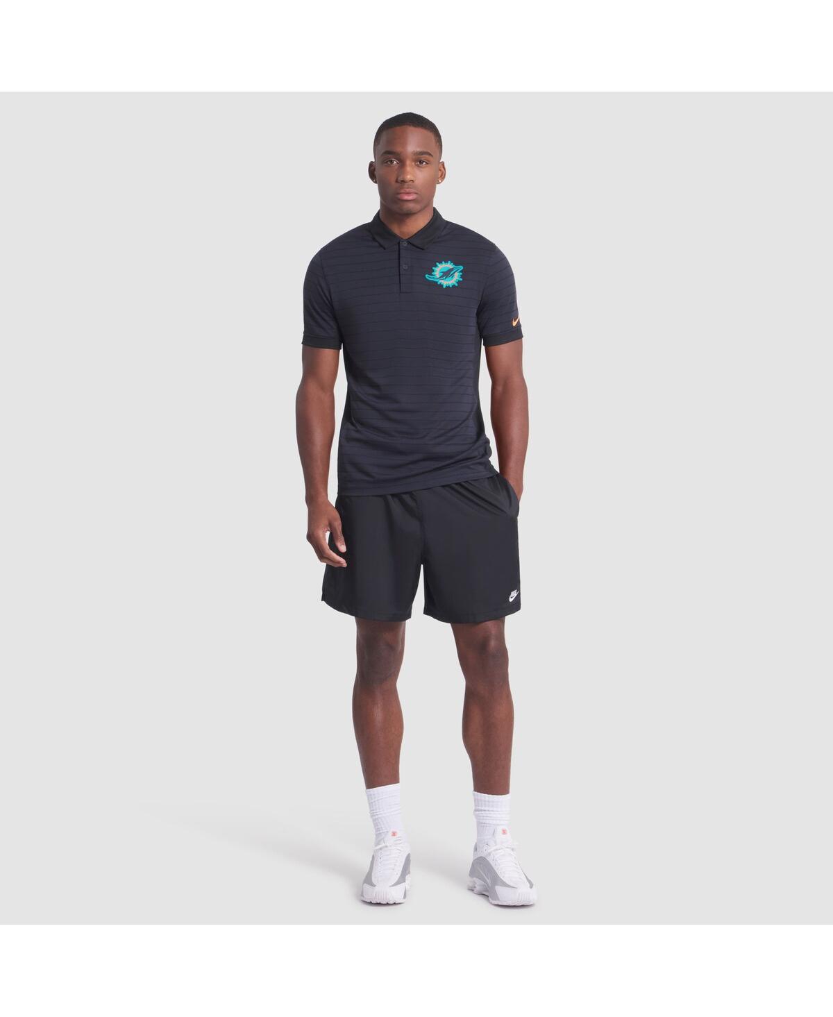 Nike Men's Pitch Blue Miami Dolphins 2025 Rivalries Collection Sideline Victory Striped Dri-fit Polo Shir In Black