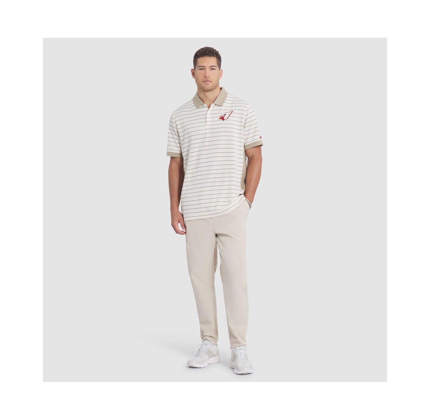 Men's Natural Arizona Cardinals 2025 Rivalries Collection Sideline Victory Striped Dri-FIT Polo Shirt