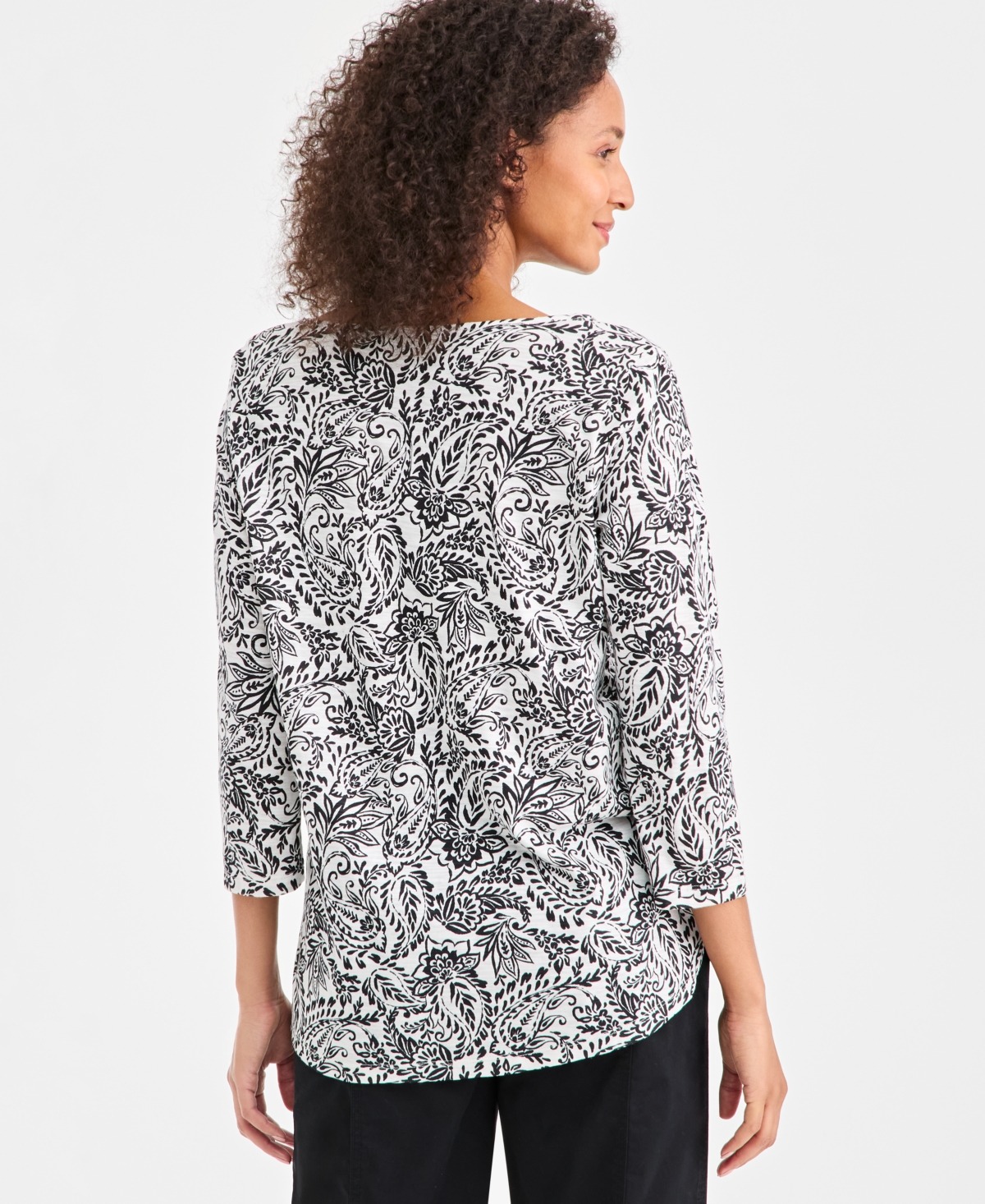 Style & Co Women's Printed Split-Neck Pintucked Knit Top, Macy's Exclusive