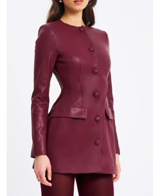 Women Baila Burgundy Faux Leather Blazer Mini Dress