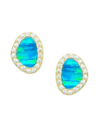 Pebble Stud Earrings With Lab-Grown Opal in Plated Sterling