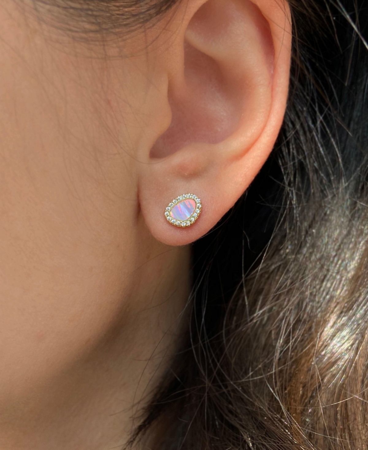 Kamaria Pebble Stud Earrings With Lab-grown Opal In 14k Gold Plated Sterling Silver