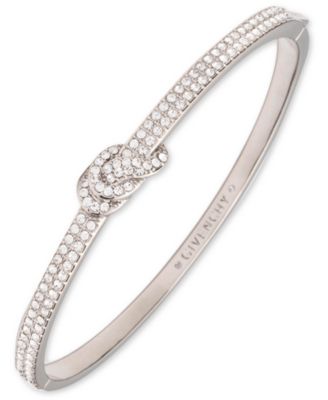 Crystal Stone Silver-Tone Bangle Bracelet