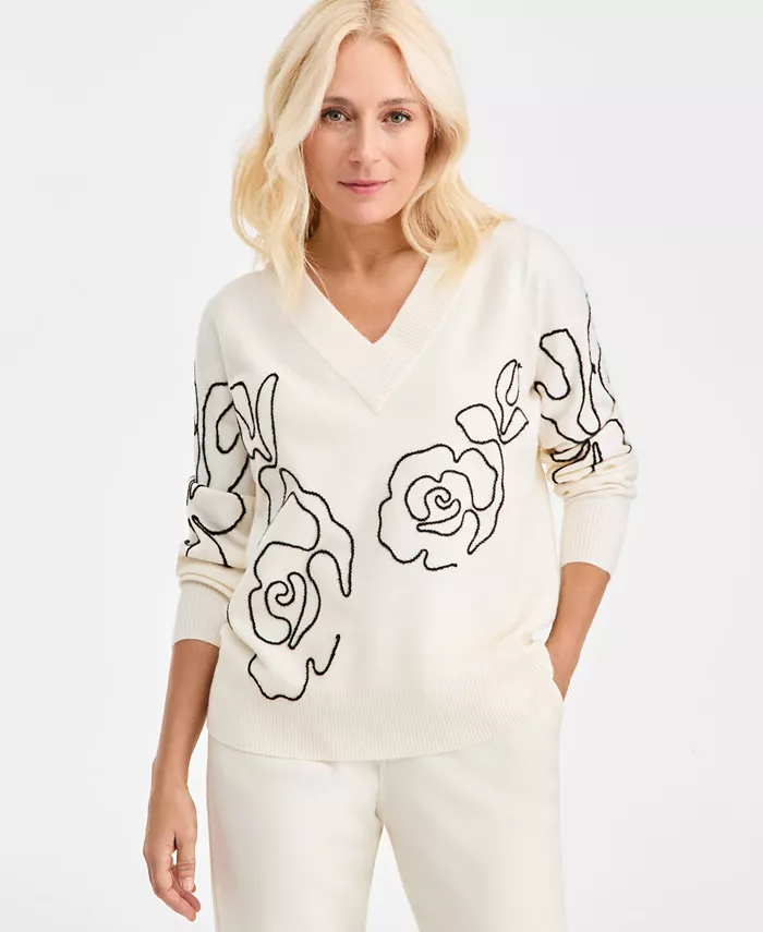 Petite Embroidered Soutache Long-Sleeve Sweater - thumbnail 4