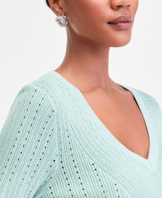 Women's Metallic-Knit V-Neck Sweater