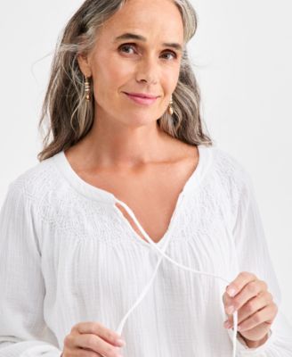Petite Solid Smock Neck Top, Macy's Exclusive