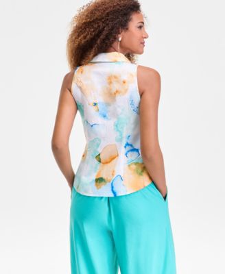 Women's Printed Seamed-Waist Sleeveless Shirt, Macy's Exclusive 