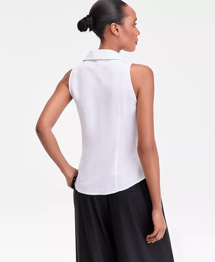 Women's Sleeveless Collared Linen Button-Down Shirt - thumbnail 6