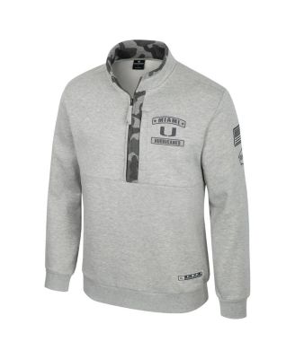 Men's Heather Gray Miami Hurricanes OORAH OHT Military Appreciation Fleece Quarter-Zip Jacket