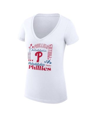 Women's White Philadelphia Phillies Super-Slim Fit Lightweight Collage Team Graphic V-Neck T-Shirt