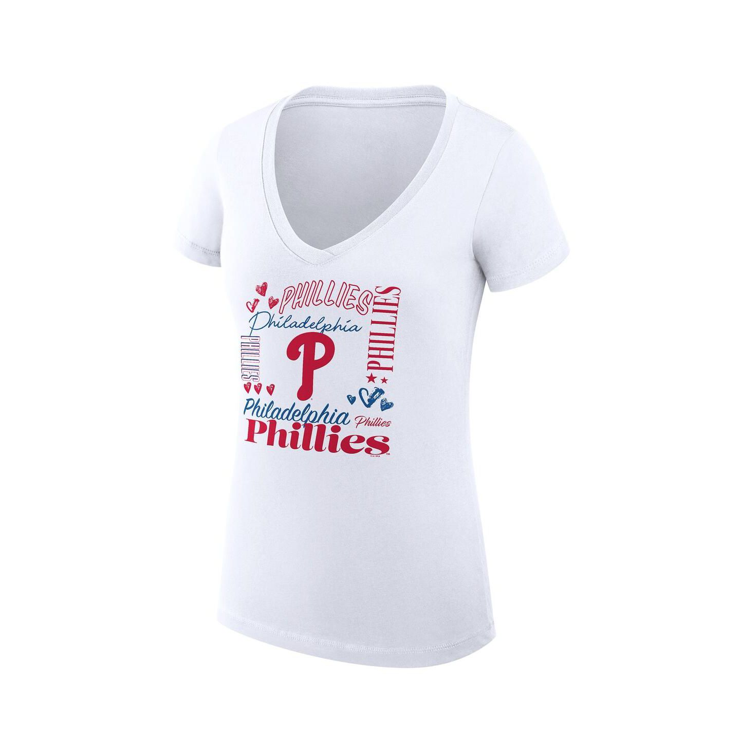 Женская футболка G-III 4Her by Carl Banks White Philadelphia Phillies Super-Slim Fit Lightweight Collage Team Graphic V-Neck — фото 2