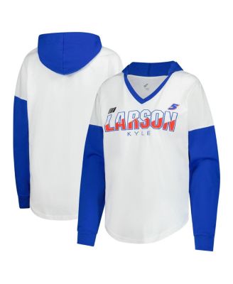 G-III 4Her by Carl Banks - Women's White/Royal Kyle Larson Bench Player Oversized Long Sleeve Hoodie V-Neck T-Shirt