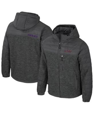 Colosseum - Men's Charcoal LSU Tigers Nightman Full-Zip Hoodie Puffer Jacket