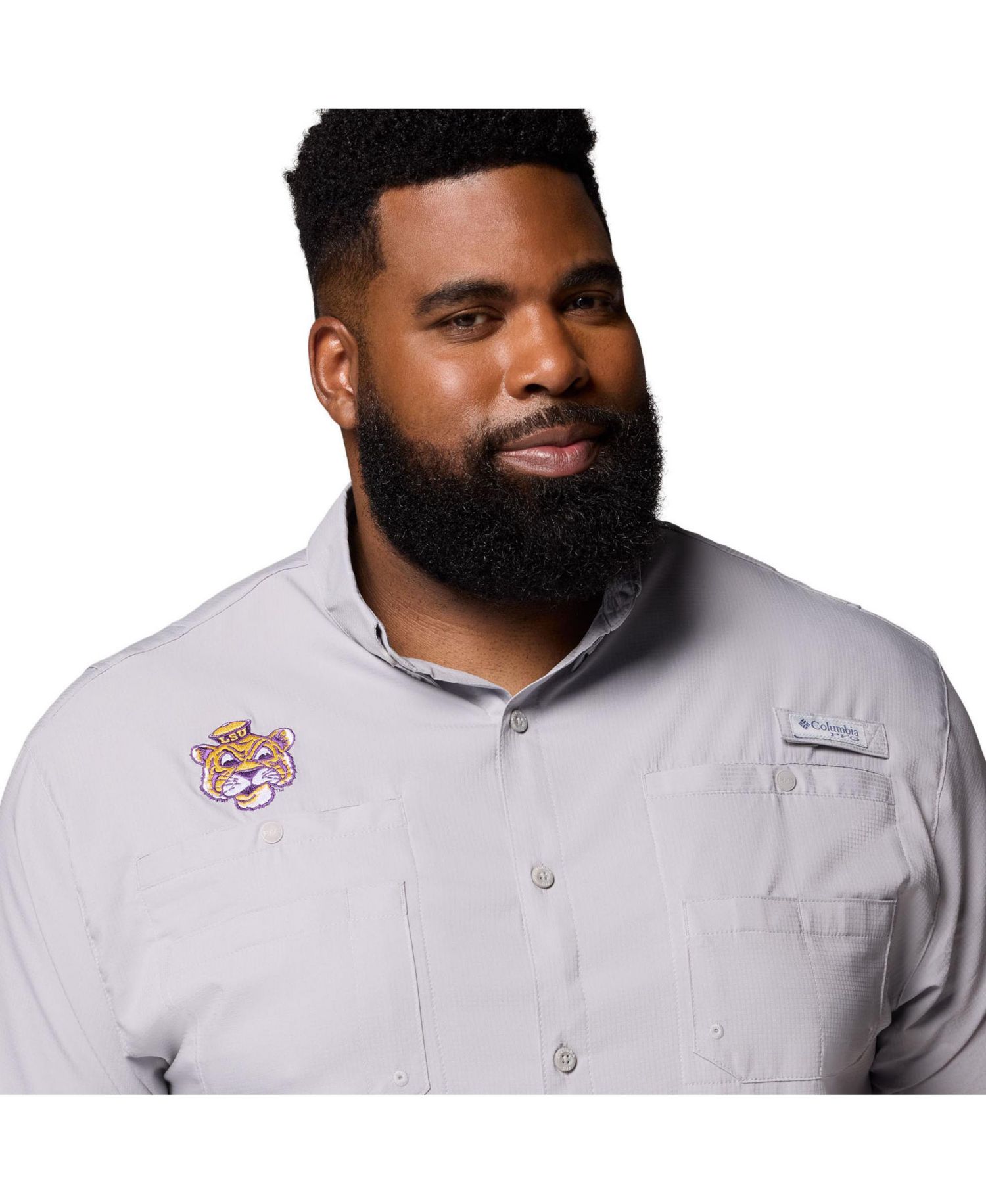 Men's Gray LSU Tigers Big & Tall Tamiami Omni-Shade Button-Down Shirt