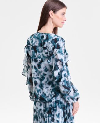 Women's Printed Ruffle-Trim Split-Neck Blouse, Macy's Exclusive