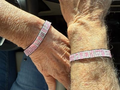 Breast Cancer Awareness Handmade Beaded Bracelet – Pink with White HOPE