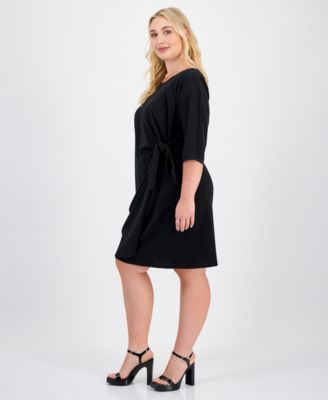 Plus Size Glitter-Knit 3/4-Sleeve Sarong Dress