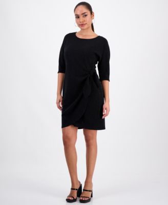 Robbie Bee - Petite Glitter-Knit 3/4-Sleeve Sarong Dress