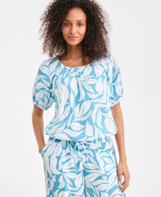 Style & Co - Petite Short-Sleeve Print Gauze Bubble Top