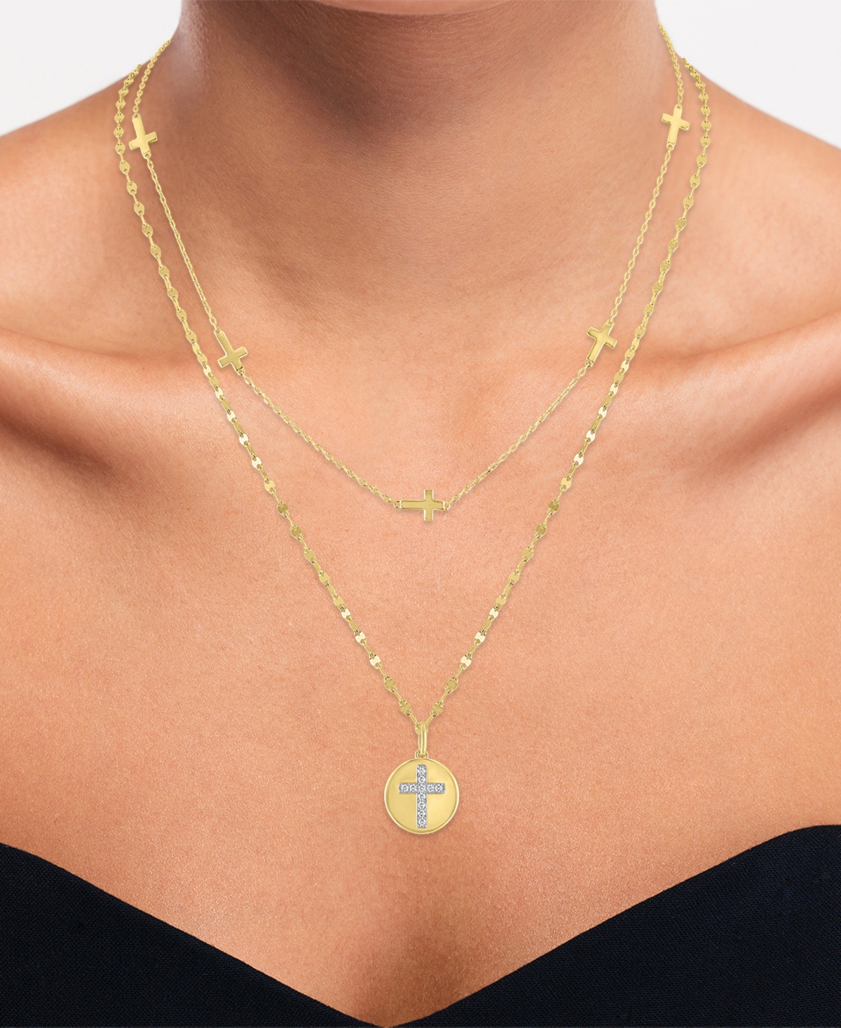 Macy's 2-Pc. Diamond Necklace Set (1/10 ct. t.w.) in 14K Yellow Gold Over Sterling Silver