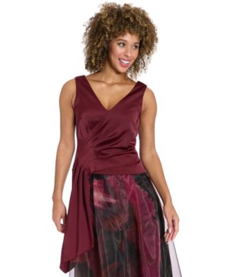 Women's&nbsp;Asymmetrical Pleated V-Neck Top