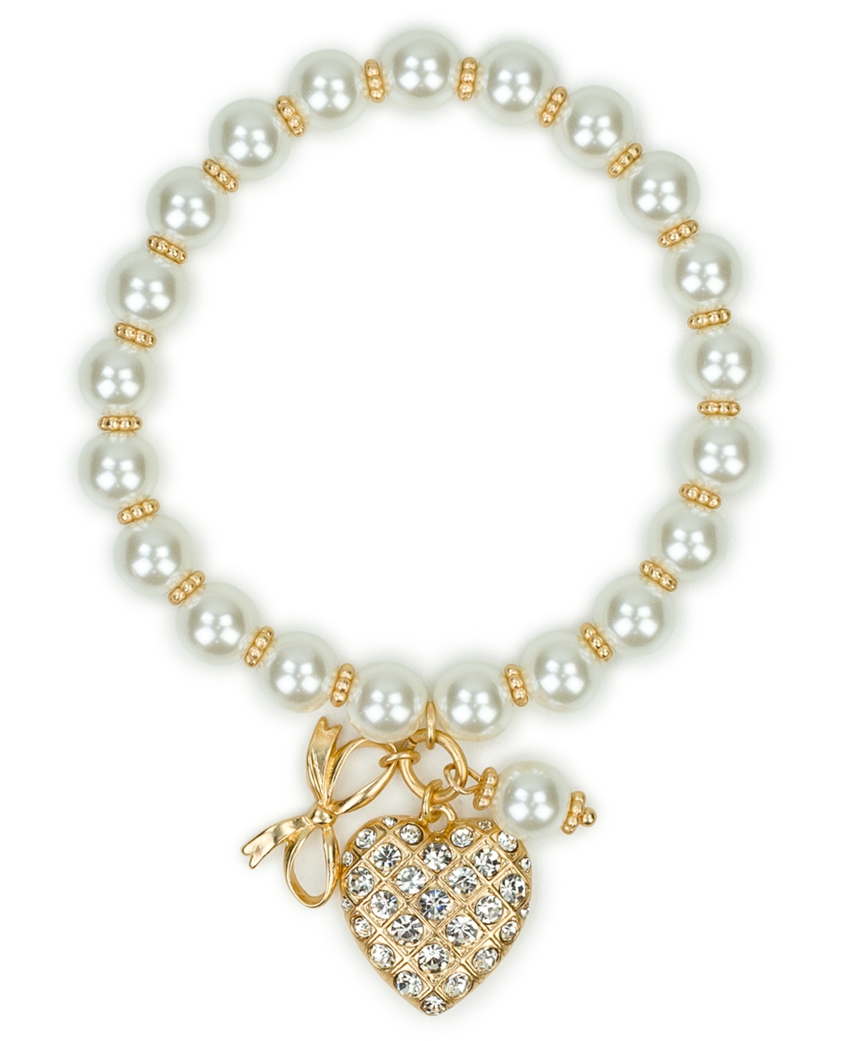 Patricia Nash Imitation Pearl Worn Gold-tone Stretch Charm Bracelet In Gold