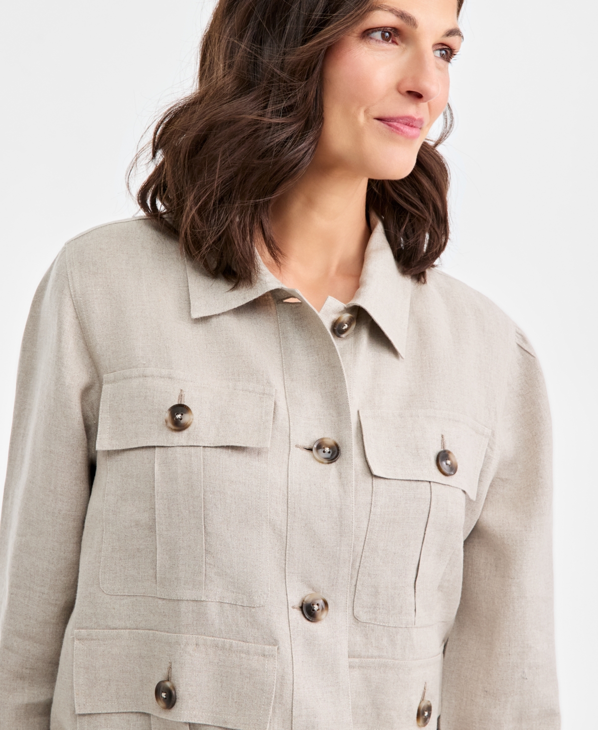 Charter Club Women's 100% Linen Woven Utility Jacket, Macy's Exclusive In Brown