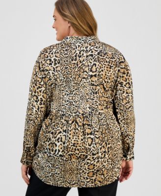 Plus Size Printed Split-Neck Popover Top