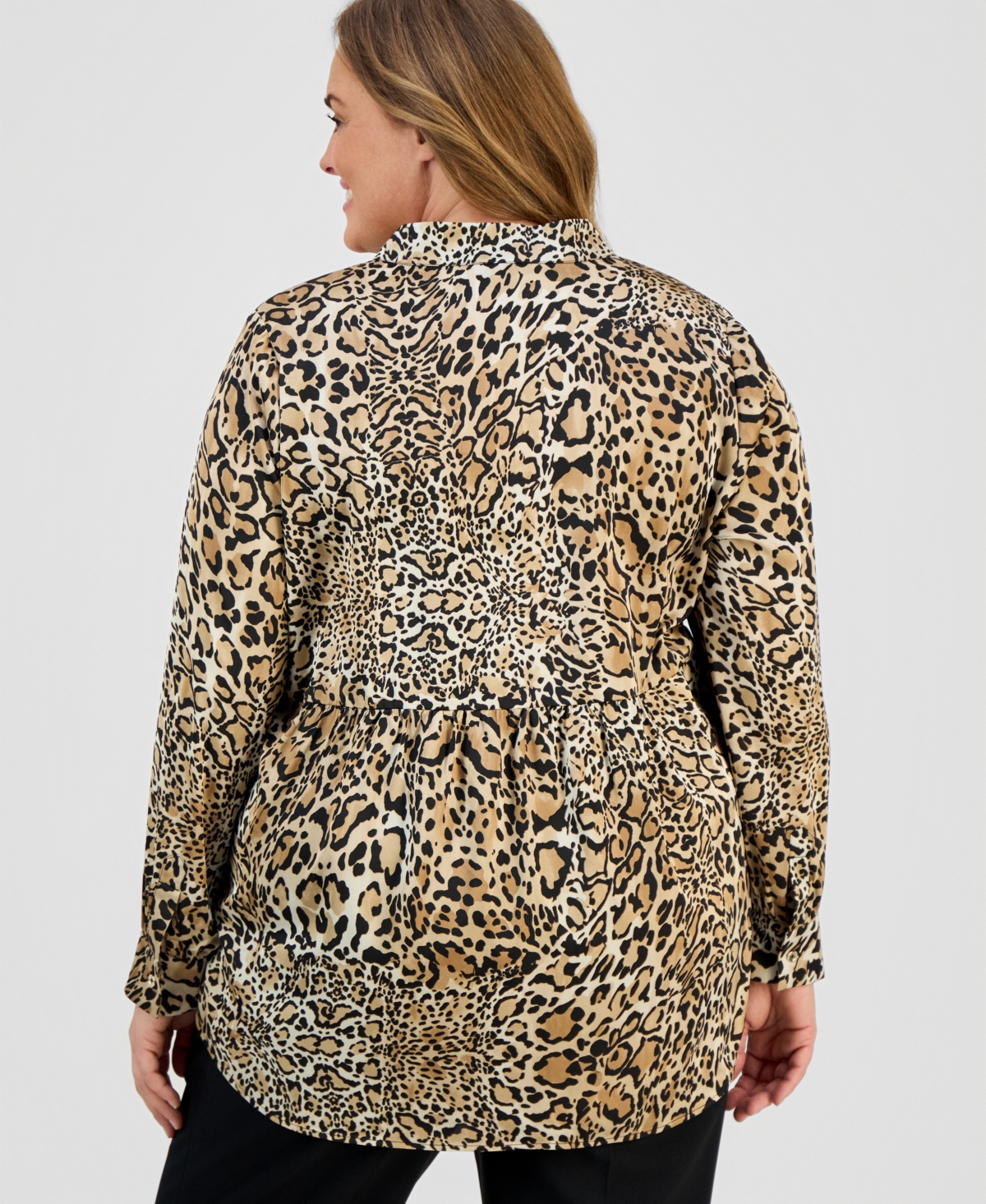 Jones New York Plus Printed Split-Neck Popover Top