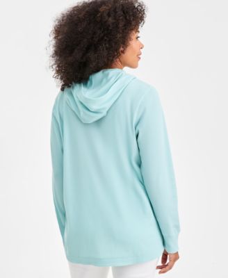 Petite Relaxed-Fit Henley Hoodie, Macy's Exclusive