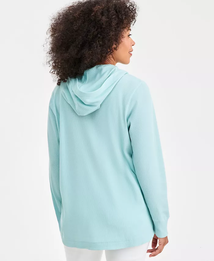 Women's Waffle-Knit Pullover Hoodie - thumbnail 2
