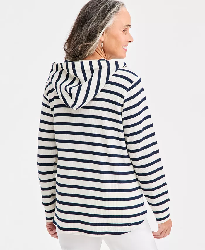 Women's Striped Waffle-Knit Pullover Hoodie - thumbnail 5