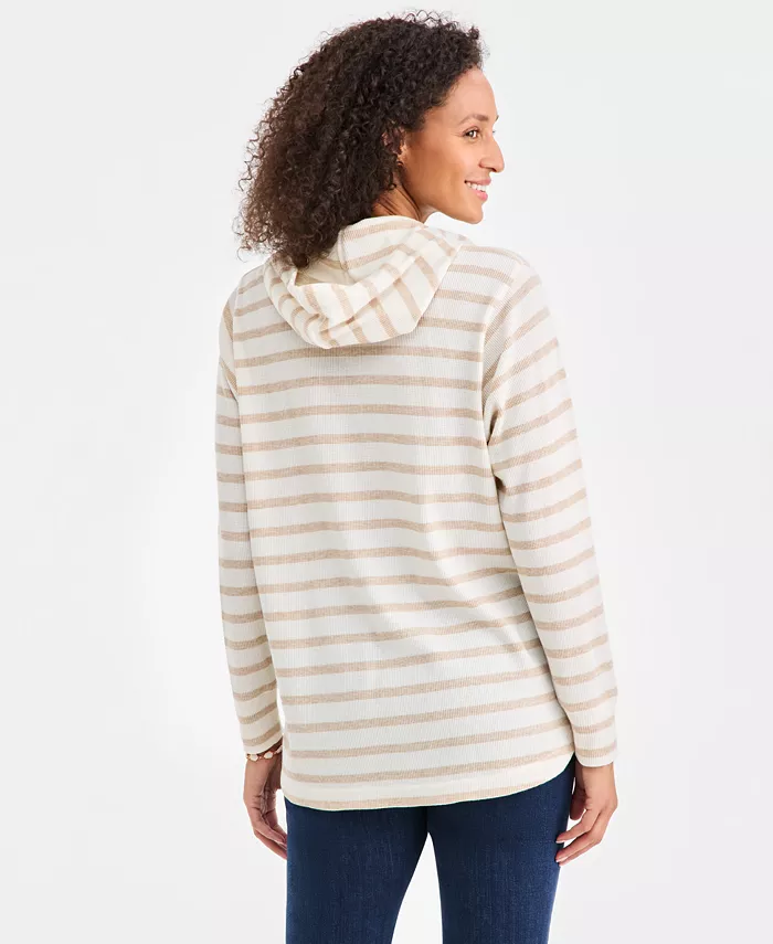 Women's Striped Waffle-Knit Pullover Hoodie - thumbnail 2