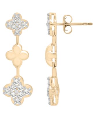 Diamond Clover Earrings (1/2 ct. t.w.) in 14K Yellow Gold, Macy's Exclusive