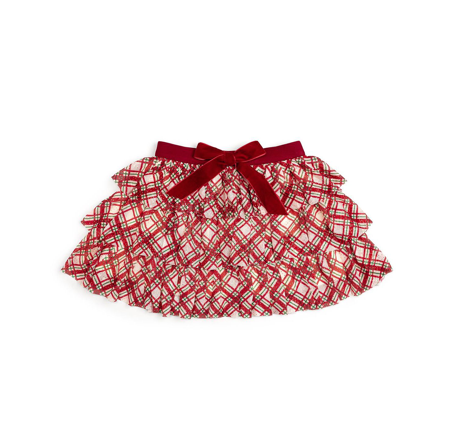 Little and Big Girls Christmas Plaid Bow Tiered Tutu Skirt