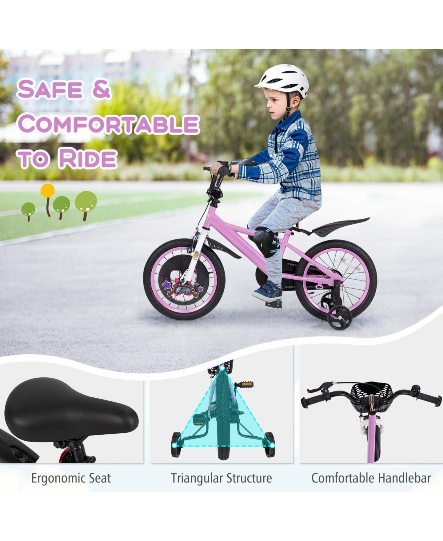 Детская игрушка HONGGE 16" Sport Bike with Adjustable Handlebar and Saddle, Dual Brakes and Removable Training Wheels, Ages 4–8, цвет: Фиолетовый — фото 6