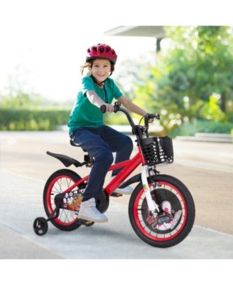 16 Inch Kids Bike with Storage Basket and Double Brake for Ages 4–8, Red