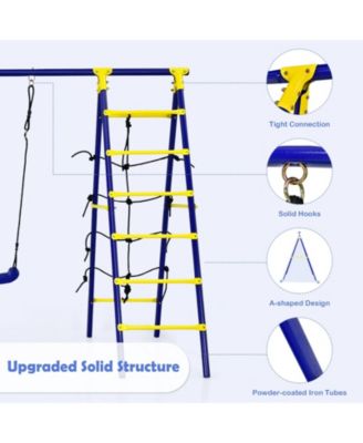 5-in-1 Outdoor Kids Swing Set with A-Frame Structure and Ground Stake