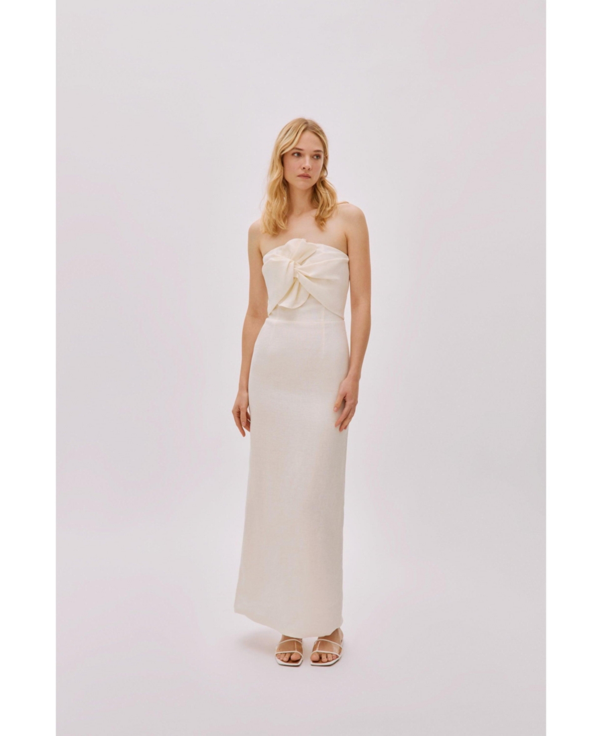 Labeca London Us Women's Alaia White Linen Twist Maxi Dress