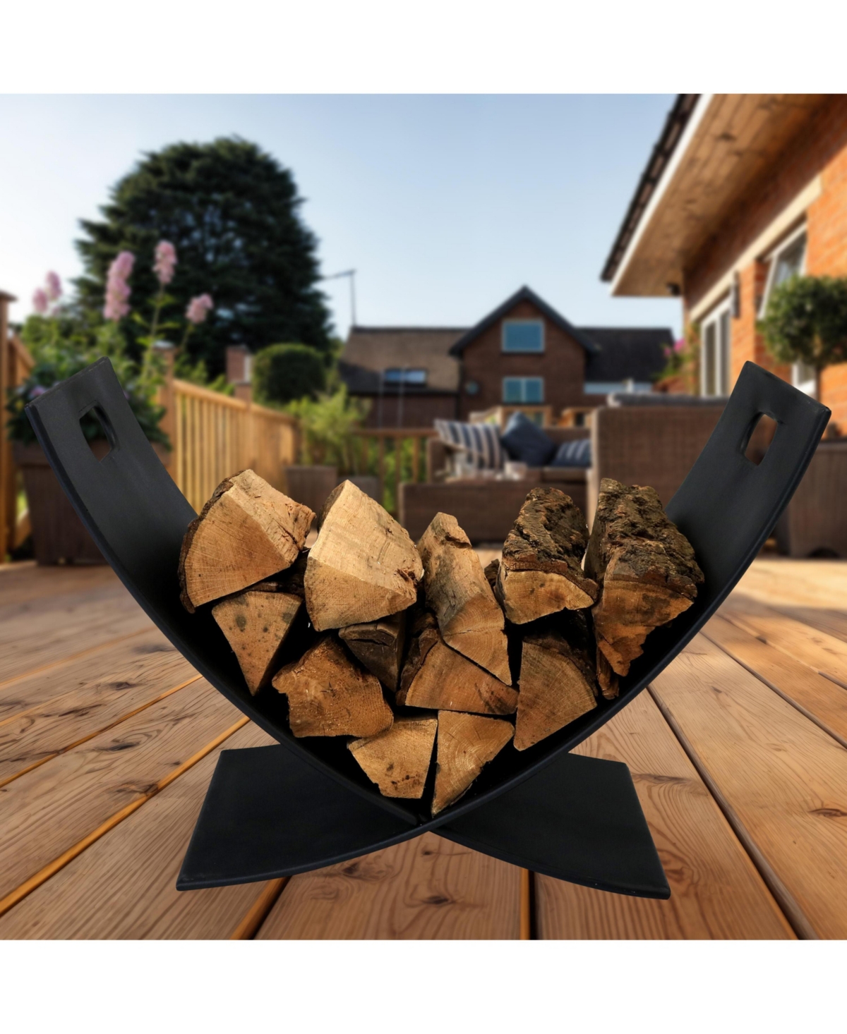 Small Powder-Coated Steel Outdoor Firewood Log Rack - 30" - Black